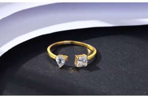 Inel Reglabil Femei, Design Modern Cu Doua Pietre Zirconiu, Argint 925 Placat Aur 18K Cod Arg69F - Img 6