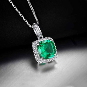 Lant cu pandantiv pentru femei din argint 925 Arg411V Smarald Verde SAPPHIRE - Img 3