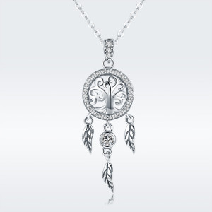 Lantisor Din Argint Reglabil cu Dream Catcher cu Copacul Vietii Model Rotund Arg412C - Img 7