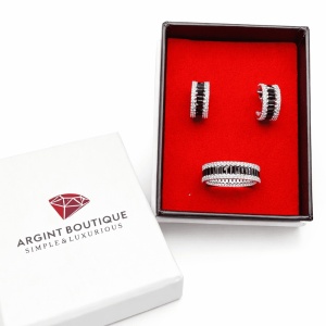 Set Argint 925 Inel si Cercei cu Zirconii -- Black- Set101A - Img 3