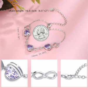 Bratara Model Infinit si Inimioare din argint 925 Alexandrite Heart, Brățară minimalistă, casual, pentru femei, Mov Pal Arg415P - Img 4