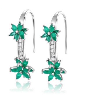 Cercei Eleganți Din Argint 925, Model Floral Cu Pietre Zirconiu Verde Smarald Și Cristale Strălucitoare, Design Modern Și Rafinament Arg417A - Img 1