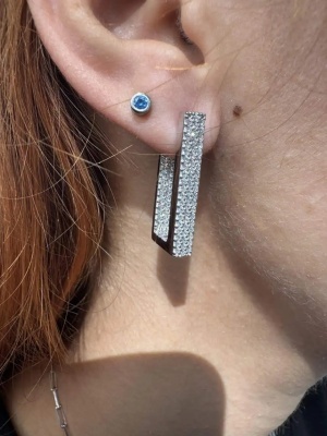 Cercei Statement din Argint 925 Placat cu Zirconii – Design Geometric Modern ARG56N - Img 5
