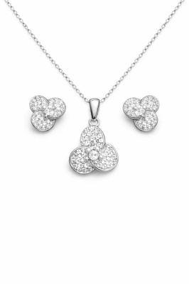 Set Colier și Cercei Design Trei Elemente Trinity Din Argint 925 Placat Cu Zirconii – Design Strălucitor Set205X - Img 3