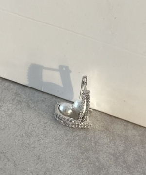 Cercei cu Perlă și Pietre Zirconiu – Bijuterii Argint 925, Stil Clasic Cod Arg 369Y - Img 3