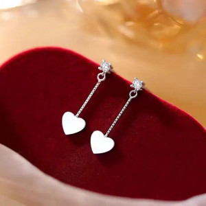 Cercei din argint 925, cu Inimă Romantică, Model finut, Argint 925 ARG325G - Img 1