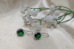 Cercei Din Argint 925 Cu Piatra Rotunda Verde Tip Diamant Si Zirconii, Femei ARG109V