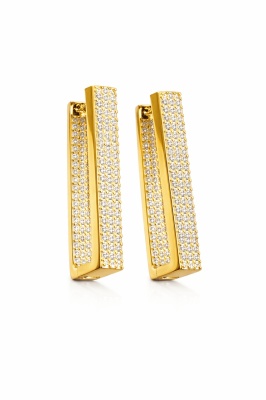 Cercei eleganți din argint 925 placat cu aur – design geometric cu micro zirconii ARG56M - Img 1