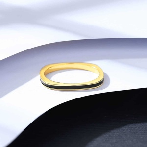 Inel Elegant Femei, Argint 925, Placat Aur, Design Modern Cu Email Negru, Gold -- Arg98C - Img 3