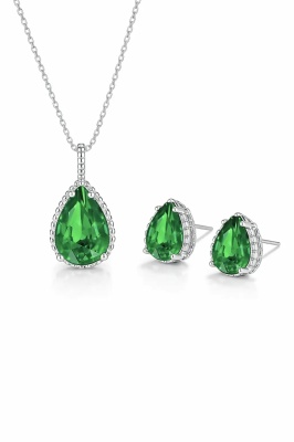 Set Argint Lantisor, Pandativ Si Cercei Rodiat, Verde -Green- Maricel Set203VE - Img 3