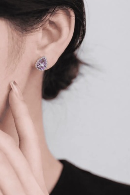 Set Bijuterii Femei Lant Si Cercei Piatra Mov, Forma Lacrima, Argintiu Zirconiu Cubic Zircon SET203M - Img 2