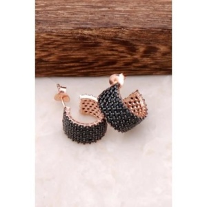 Cercei din argint cu pietre negre și design texturat Roze Cod Arg84N - Img 6