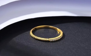 Inel Subtire Din Argint 925 Placat Aur 14K, Model Fin Cu Pietre Zirconiu, Verigheta Delicata Pentru Femei arg70E - Img 5