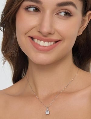 Lantisor Argint 925 Cu Pandantiv Zirconia Patrat 5A, Colier Elegant Femei Cu Cristal Stralucitor L112C - Img 4