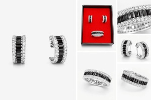Set Argint 925 Inel si Cercei cu Zirconii -- Black- Set101A - Img 4