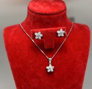 Set Argint Lantisor cu Pandativ Si Cercei-- FLOARE - cod SET394F - Img 2