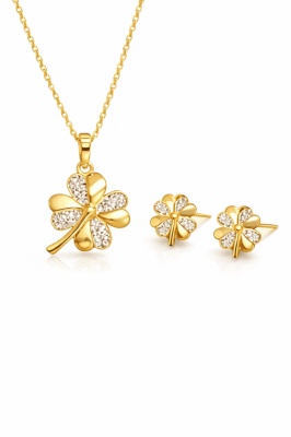 Set Bijuterii Argint 925 Auriu Model Trifoi Cu Patru Foi – Noroc și Eleganță SET 203Y - Img 3