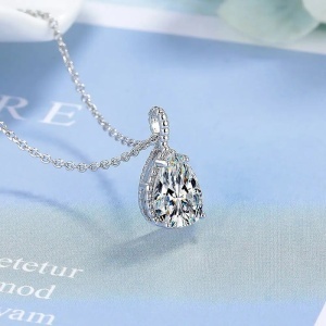 Set Zirconiu Transparent Bijuterii Femei Lant Si Cercei , Forma Lacrima, Argintiu Cubic Zircon SET203ALB - Img 4