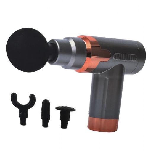 Pistol pentru masaj, 6 viteze, pentru spate, gat, umeri, brate, picioare, acumulator 2000 mAh, 1200 - 3200 rotatii/min, gri
