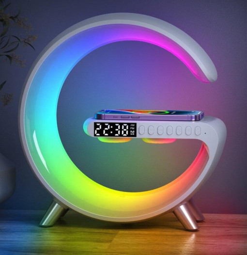STATIE INCARCARE WIRELESS 3 IN 1 CU LAMPA RGB SI BOXA BLUETOOTH, CONTROL APLICATIE