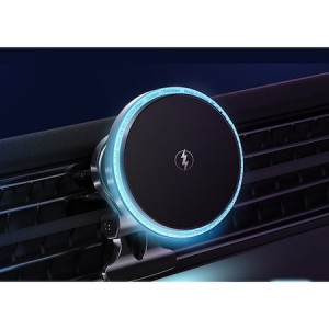 Suport auto magnetic pentru telefon mobil cu incarcare fara fir pentru masina, incarcare rapida 15W, iluminare led pe contur - Img 2