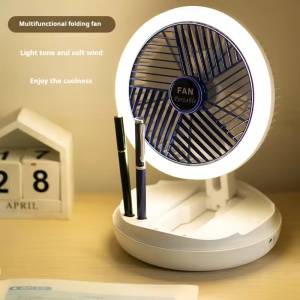Ventilator portabil cu lampa de veghe LED incorporporata, Design modern, Suport retractabil si suport agatare, acumulator incorporat, 4 trepte de viteza, incarcare USB, Silentios, Ideal pentru birou, masina, casa, Alb - Img 8