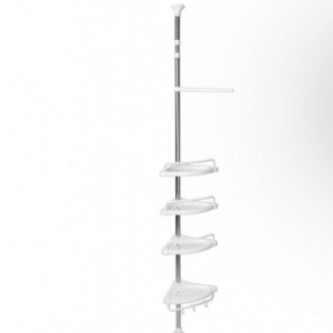 Raft pentru baie, ProCart, 4 nivele, 3 carlige, suport prosop, reglabil 100-320 cm, montare pe colt, alb - Img 5
