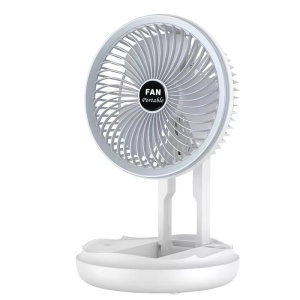 Ventilator portabil cu lampa de veghe LED incorporporata, Design modern, Suport retractabil si suport agatare, acumulator incorporat, 4 trepte de viteza, incarcare USB, Silentios, Ideal pentru birou, masina, casa, Alb - Img 1