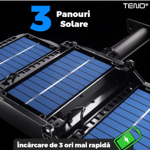 Lampă Solară Stradală Teno® 18 LED-uri - 3 Capete, Telecomandă, IP65 - Img 4