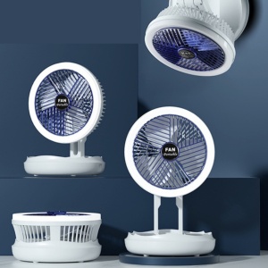 Ventilator portabil cu lampa de veghe LED incorporporata, Design modern, Suport retractabil si suport agatare, acumulator incorporat, 4 trepte de viteza, incarcare USB, Silentios, Ideal pentru birou, masina, casa, Alb - Img 2