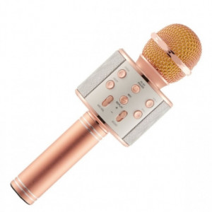 MICROFON KARAOKE CU BLUETOOTH SI BOXA INCORPORATA, COMPATIBIL CU ORICE SMARTPHONE, CULOARE GOLD ROSE, ALBASTRU,AURIU SI NEGRU - Img 1