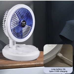 Ventilator portabil cu lampa de veghe LED incorporporata, Design modern, Suport retractabil si suport agatare, acumulator incorporat, 4 trepte de viteza, incarcare USB, Silentios, Ideal pentru birou, masina, casa, Alb - Img 4