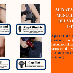 Aparat Pentru Masaj Profesional Tip Pistol, cu Acumulator 2500mAh, Pentru Gat, Spate, Maini, Picioare, Anti Celulita, Motor Silentios, 1800 - 3300 Rotatii / min, Negru, Promerco - Img 5