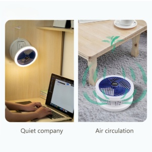 Ventilator portabil cu lampa de veghe LED incorporporata, Design modern, Suport retractabil si suport agatare, acumulator incorporat, 4 trepte de viteza, incarcare USB, Silentios, Ideal pentru birou, masina, casa, Alb - Img 5