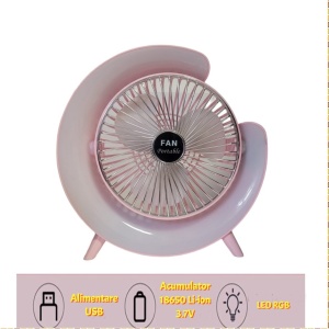 Mini Ventilator SIKS Portabil Pentru Birou, Rotund, Multifunctional, Led RGB, Lumini Ambientale, Ajustare 180 °, 3 Viteze Ale Vantului, 5 Moduri De Iluminare, Alimentare USB, Potrivit Pentru Birou, Masina, Camping, Roz - Img 4