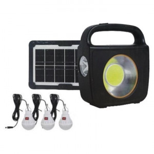 Set panou solar cu lanterna si 3 becuri, CC022-1, 100 W, negru - Img 1