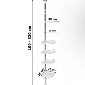 Raft pentru baie, ProCart, 4 nivele, 3 carlige, suport prosop, reglabil 100-320 cm, montare pe colt, alb - Img 3