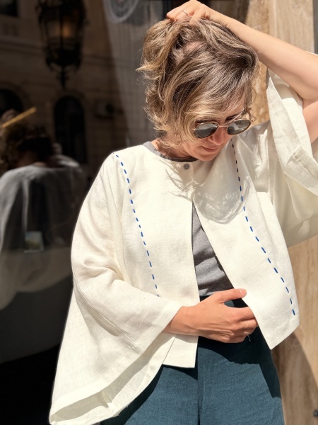 Blazer din 100% In cu Broderie Manuală - Img 4