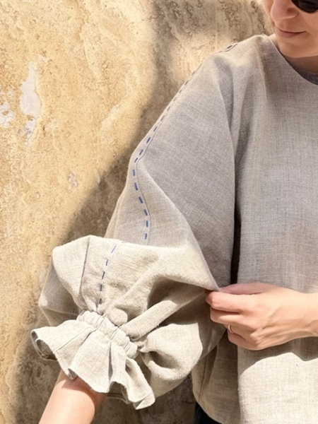 Blazer din 100% Cânepă cu Broderie Manuală – Natural Linen Beige - Img 5