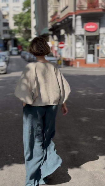 Blazer din 100% Cânepă cu Broderie Manuală – Natural Linen Beige - Img 2