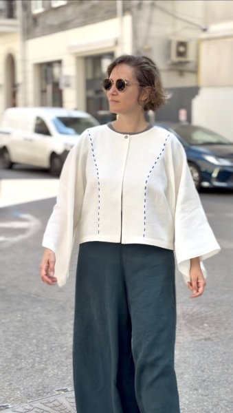 Blazer din 100% In cu Broderie Manuală - Img 3