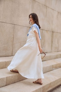 Rochie Albă lungă cu guler din In 100% – Elegantă și Confortabilă pentru Vară - Img 2