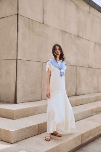 Rochie Albă lungă cu guler din In 100% – Elegantă și Confortabilă pentru Vară - Img 4
