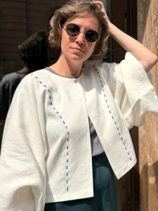 Blazer din 100% In cu Broderie Manuală - Img 2