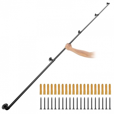 Mana curenta pentru scari, otel, Vivatechnix Negru Mat, lungime 3.6 m, diametru teava 32 mm