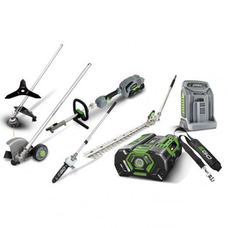 Multifunctionala Ego Power MHSC2002E, cu ansamblu motor, fierastrau, cap cu fir, lama gard viu, lama taiere margini gazon, incarcator rapid, acumulator Li-Ion de 5 Ah