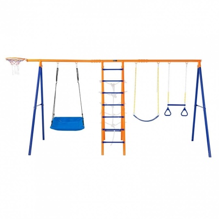 Leagan pentru copii, 6 in 1, scara, cos baschet, cadru otel A, max 200 kg, demontabil, 2040 x 4200 x 1780 mm