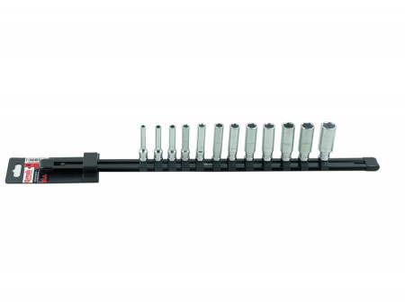 Set 12 capete chei tubulare lungi 1/4” SH pe suport metalic L 483 mm