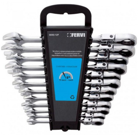 Set de 12 chei combinate articulate 8-19 mm 0690/12P, Fervi