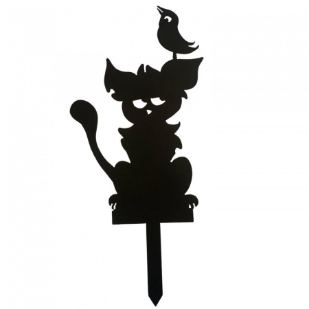 Decoratiune gradina / ghiveci Krodesign Cat Bird KRO-1142, metal, inaltime 59 cm